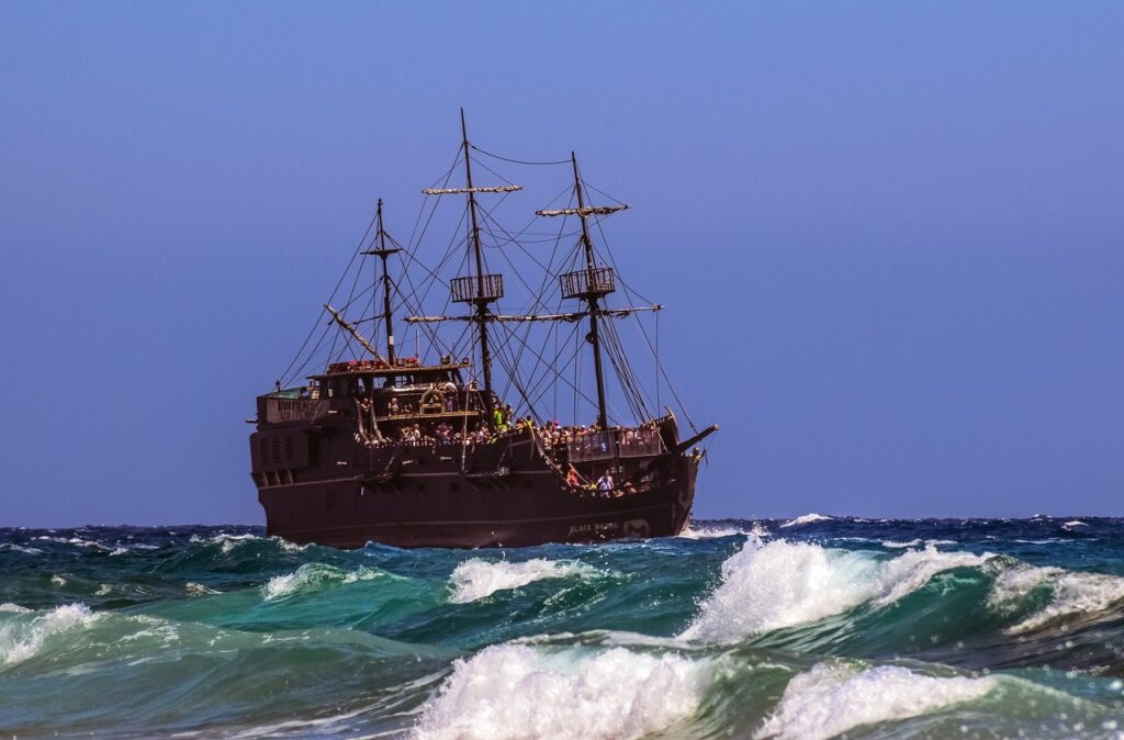 Crowded ship sailing smoothly in a rough sea