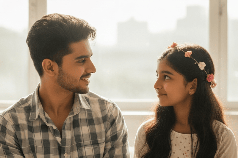 The Myth of Right and Wrong 13 Siblings affection - brother and sister looking at each other affectionately beyond judgement