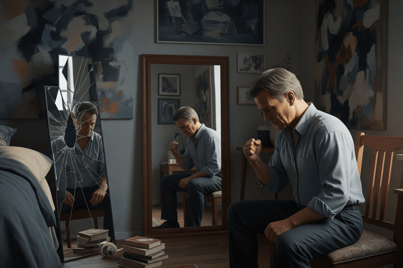 The Myth of Right and Wrong 15 Am I right or wrong? A man wonders seeing his varied reflections after punching a mirror